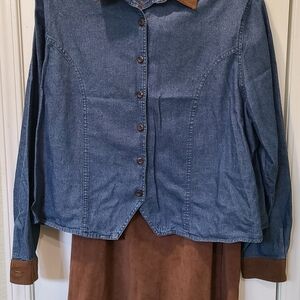 Western style skirt and denim top set.